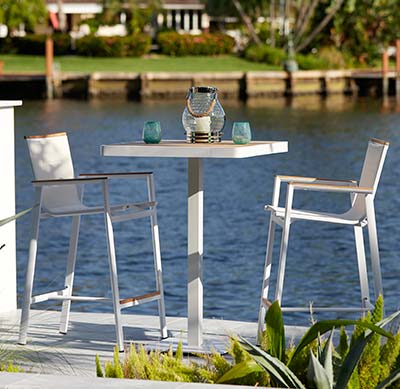 Modern Outdoor balcony and Patio Dining Furniture is available at MH2G Naples Outdoor Furniture Showroom