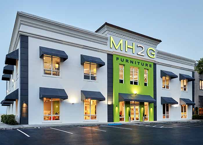 Exterior view of MH2G Modern Furniture Showroom, inviting customers to try out our patio furniture selection in person for quality and comfort assurance.