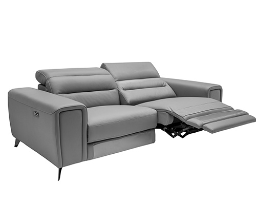 Catana grey leather sofa featuring a double recliner mechanism for added comfort. Ideal to create a living room that exudes elegance. Now available at MH2G Furniture Showrooms