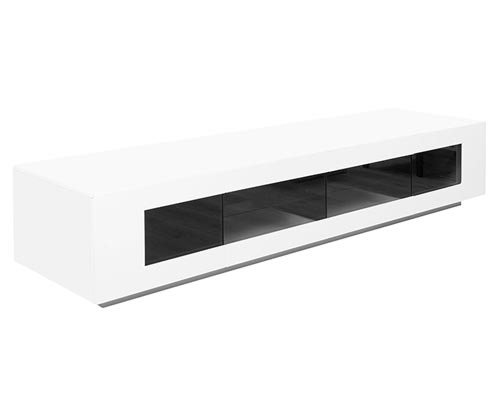Modern TV Unit available in high gloss white lacquer with a grey tempered glass front. Now on sale at Doral and Fortlauderdale Stores