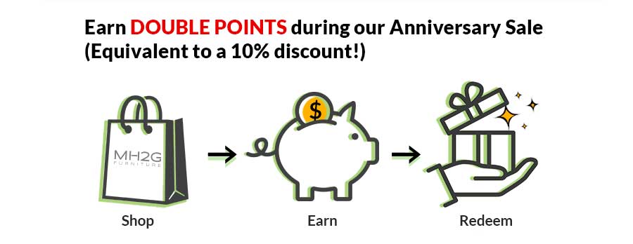 MH2G Rewards Program earn double points during our Anniversary sale