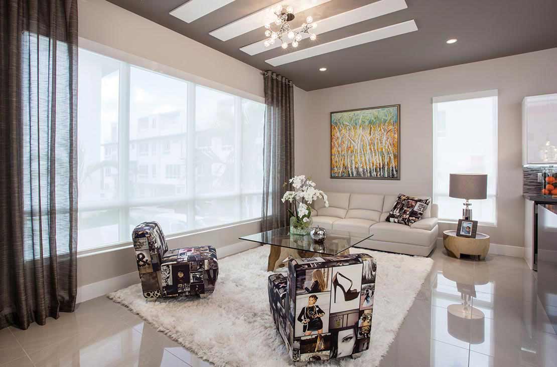 Interior Design by MH2G Furniture - Modern Living Room Area  at Landmark Model Home: 3 Story July 2015