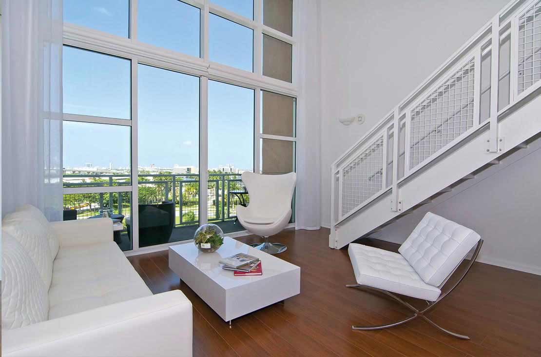 Interior Design by MH2G Furniture - Modern Living Room Area at Loft Apartment in Downtown Miami