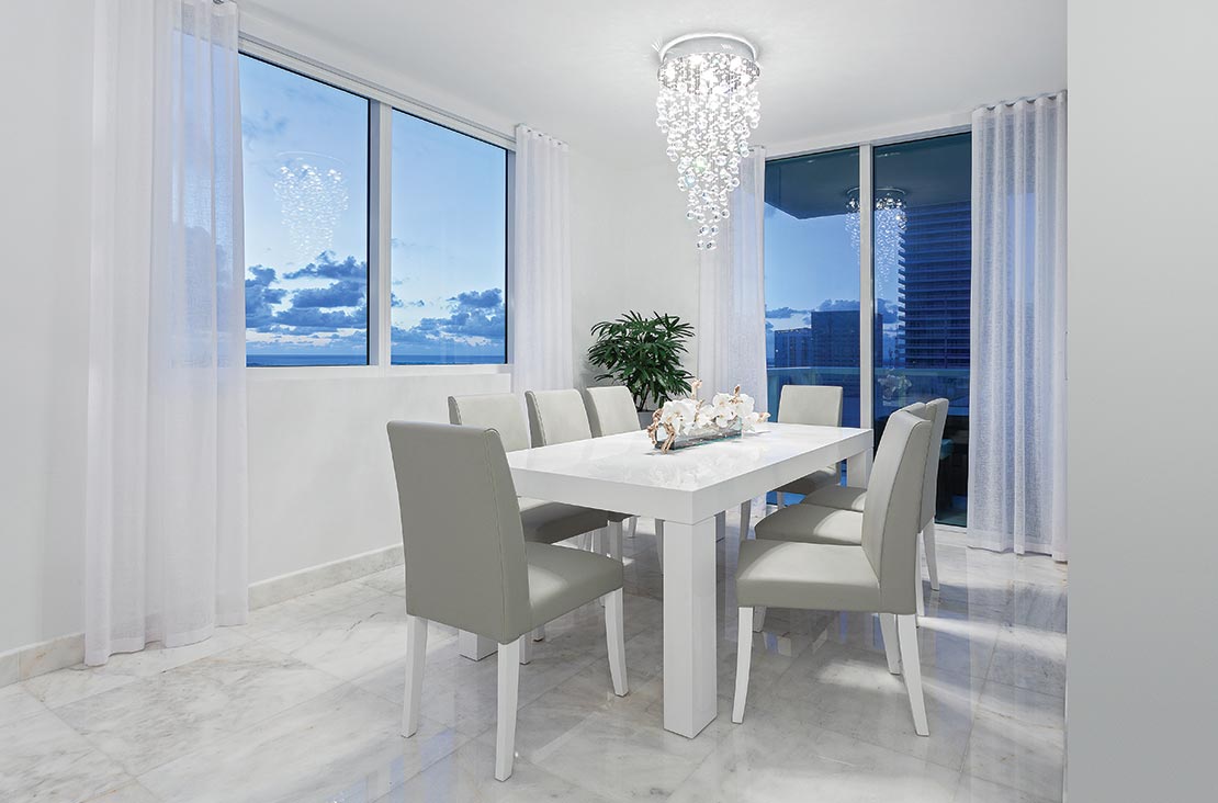 Interior Design by MH2G Furniture - Modern Dining Room and Lighting at Viscayne Downtown Apartments