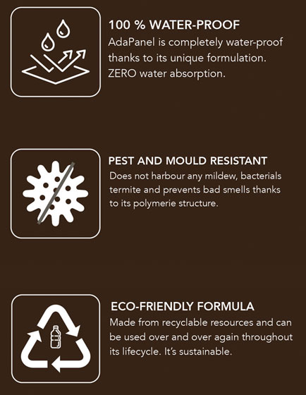 Adapanel PS PANEL Technical Data. One hundred percent water proof, Pest and Mold resistant, Eco-friendly 