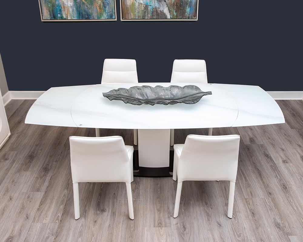 modern living and dining area featuring dining table