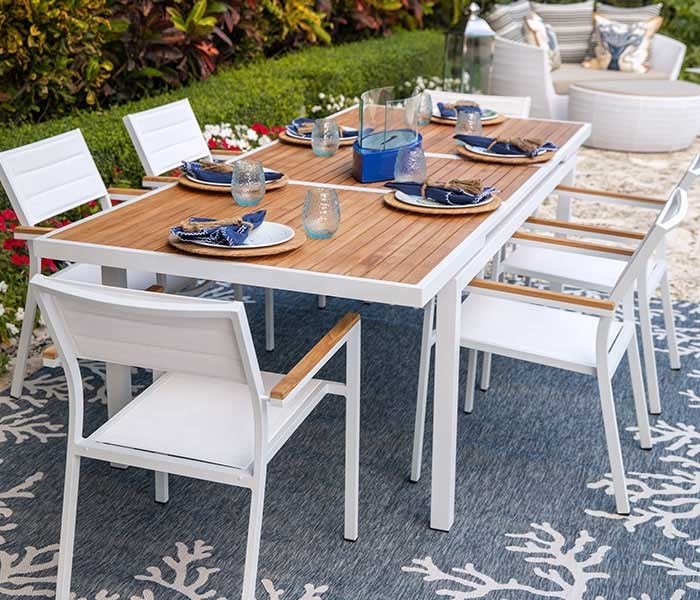 Cori Modern Patio Dining Table, White Modern Outdoor Dining Chairs